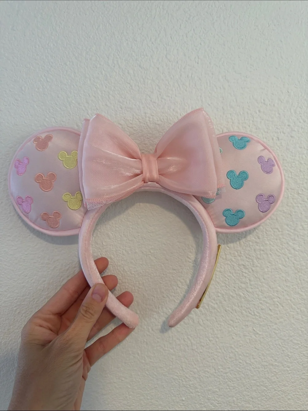 Stoney Clover Lane Disney Pastel Pink Mouse Ear Headband with Sheer Bow